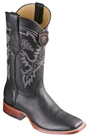 Los Altos Men's Black Genuine Grisly Leather Wide Square-Toe Cowboy Boots