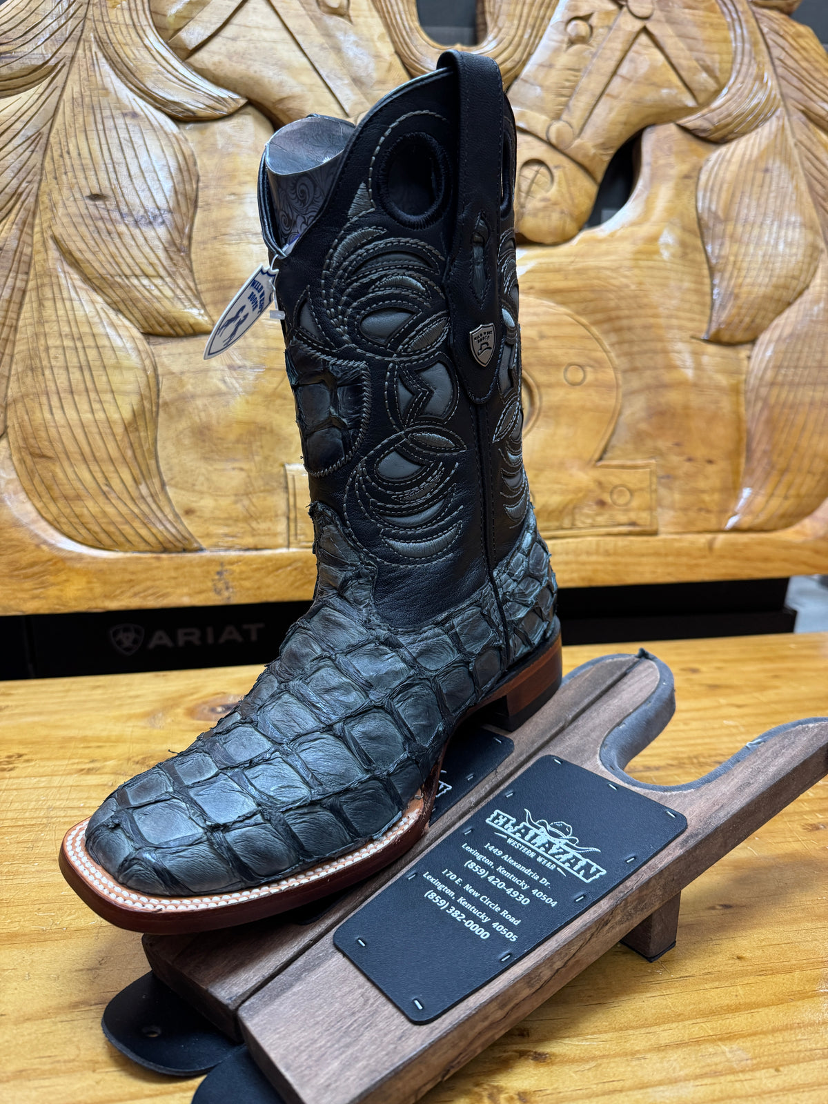 Men’s GRAY/BLACK WILD WEST BOOTS PIRARUCU LEATHER EXOTIC BOOTS