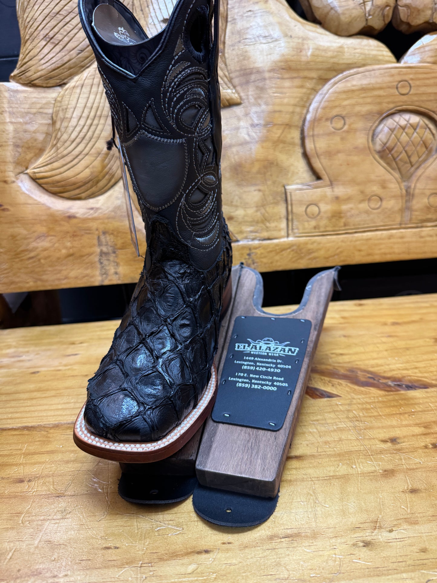 Wild West Men's Matte Black Pirarucu Cowboy Boots Square Toe