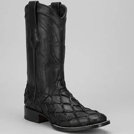 Wild West Men's Matte Black Pirarucu Cowboy Boots Square Toe