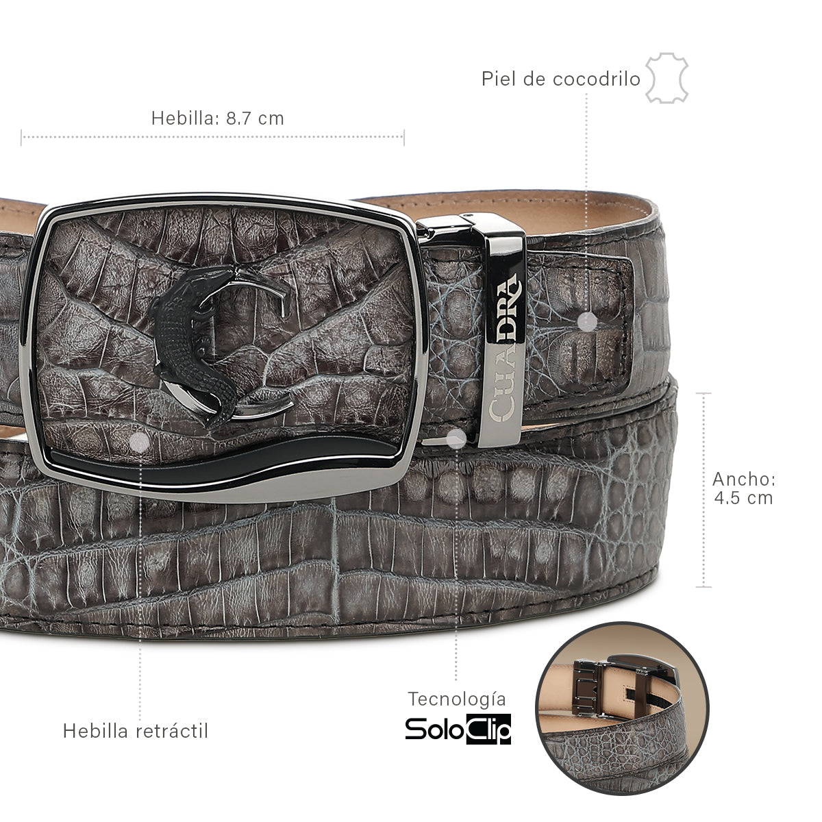 Cuadra Mint Grey Caiman Stitching Belt BC481