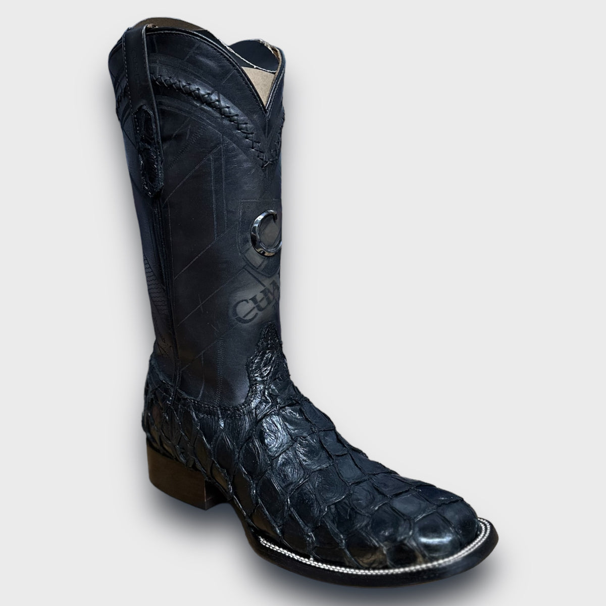 Cuadra Men Square Toe Boot Pirarucu Embroidered, Black