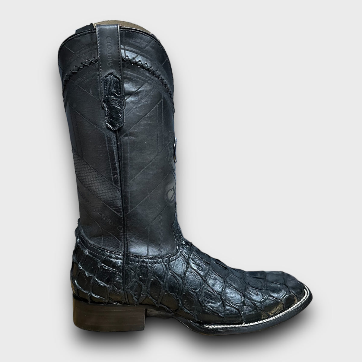 Cuadra Men Square Toe Boot Pirarucu Embroidered, Black