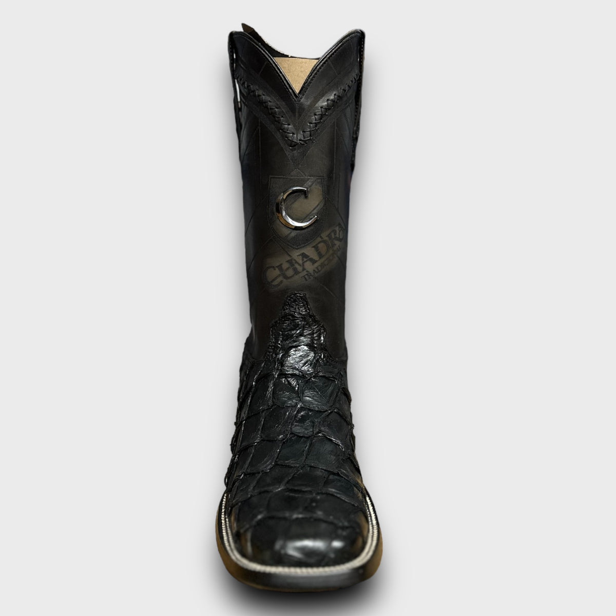 Cuadra Men Square Toe Boot Pirarucu Embroidered, Black