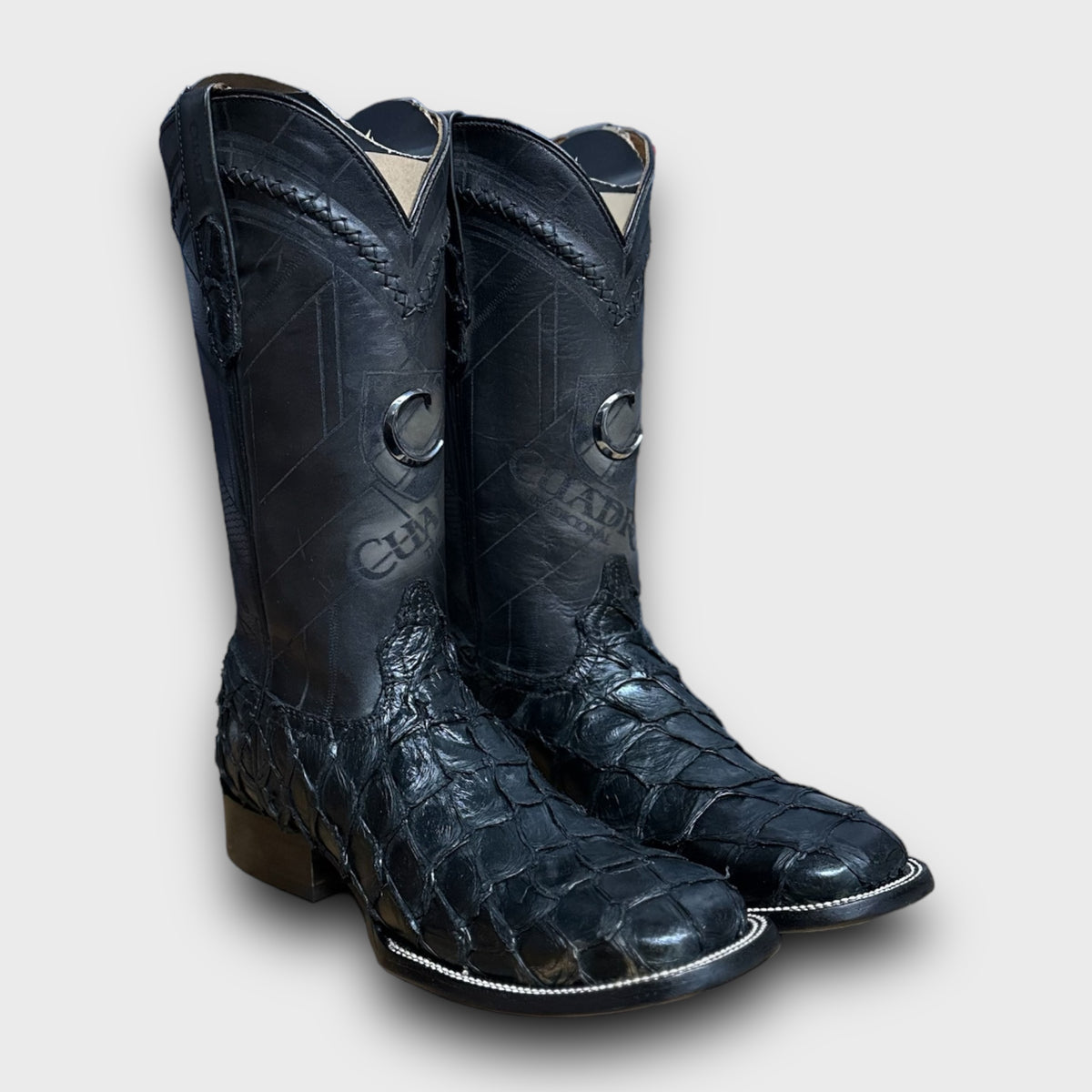 Cuadra Men Square Toe Boot Pirarucu Embroidered, Black