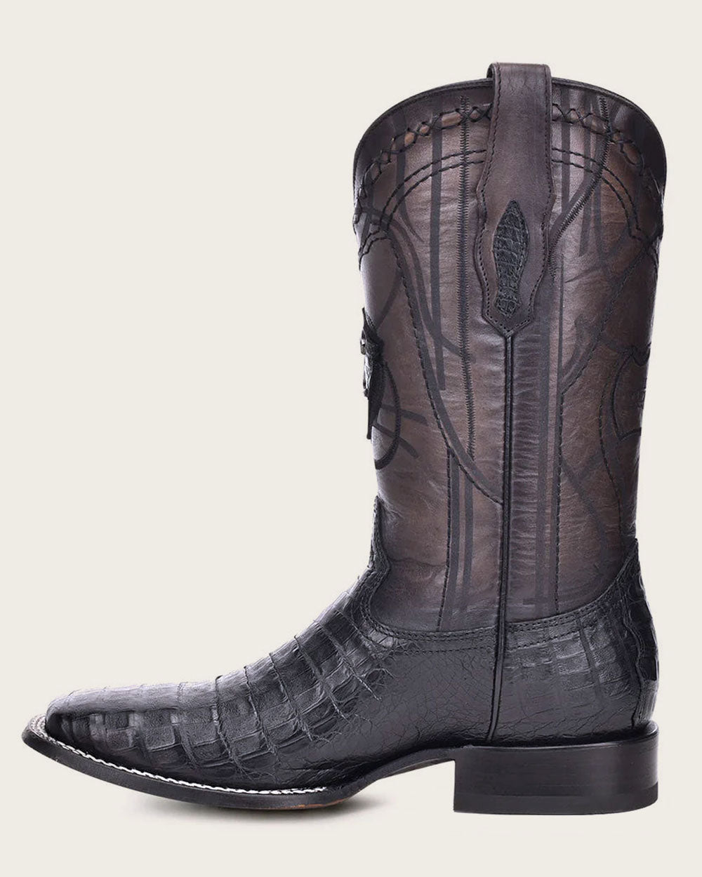 Cuadra men's black caiman narrow square-toe boot, style 3Z1OFY, official rear view