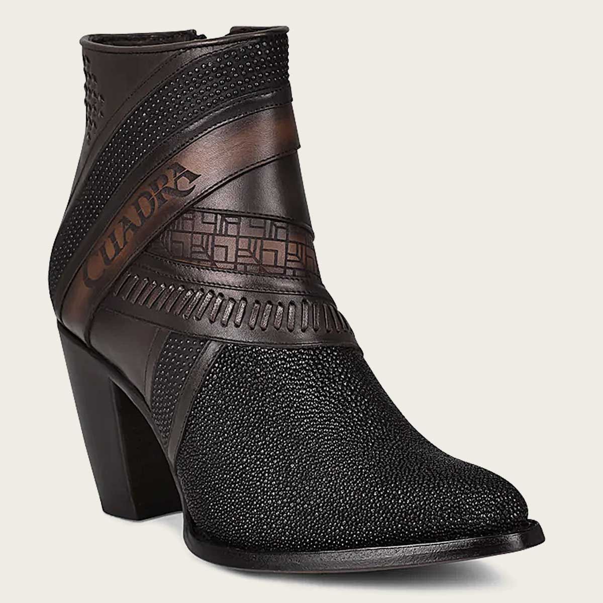 Cuadra women's black stingray ankle boot, style CU618, side view