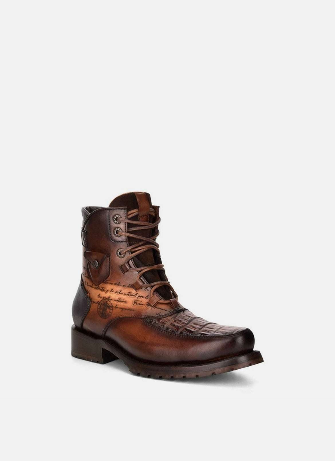 Cuadra CU496 Wood genuine caiman lace-up round toe boots