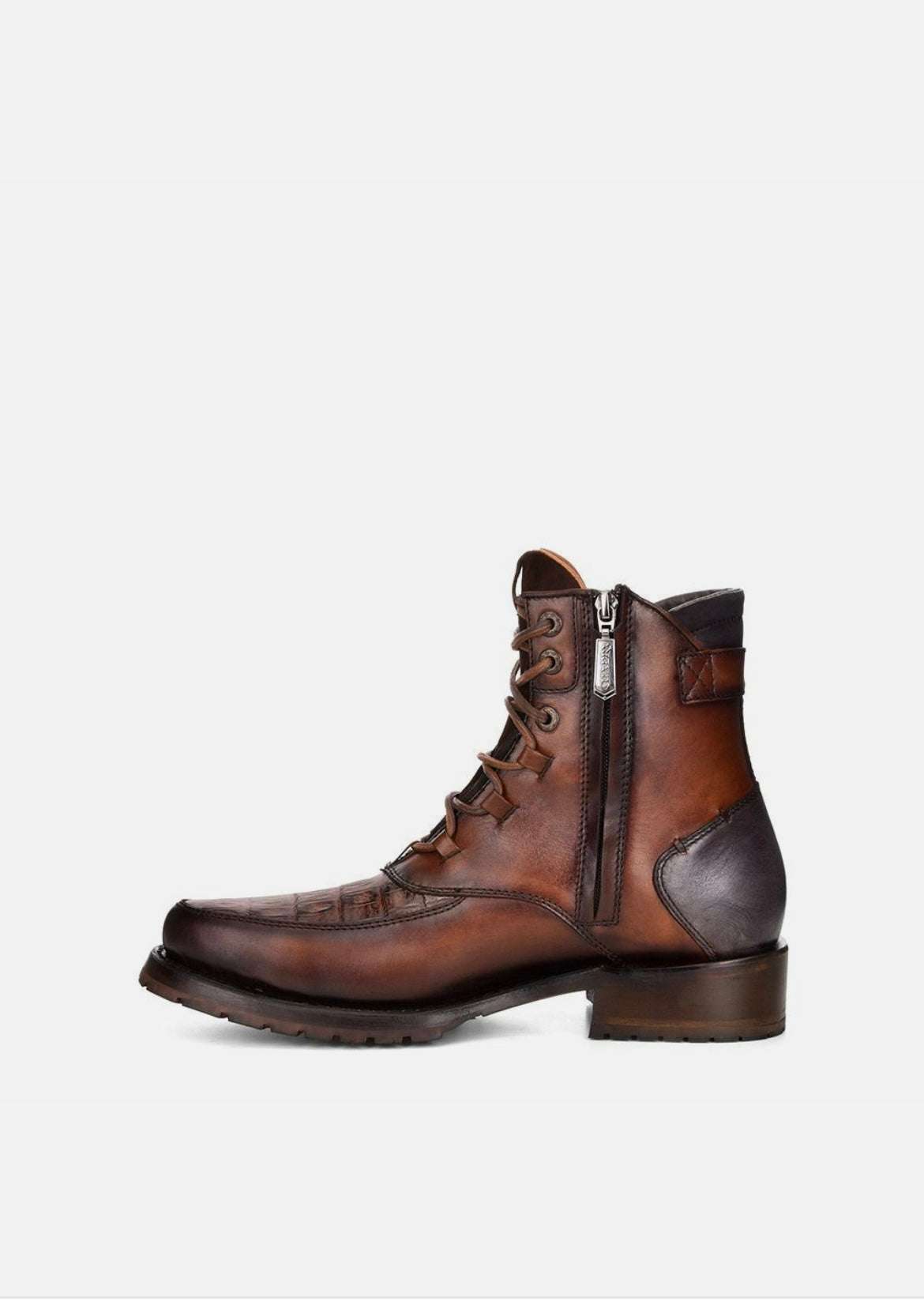 Side view of Cuadra CU496 Wood caiman lace-up boots