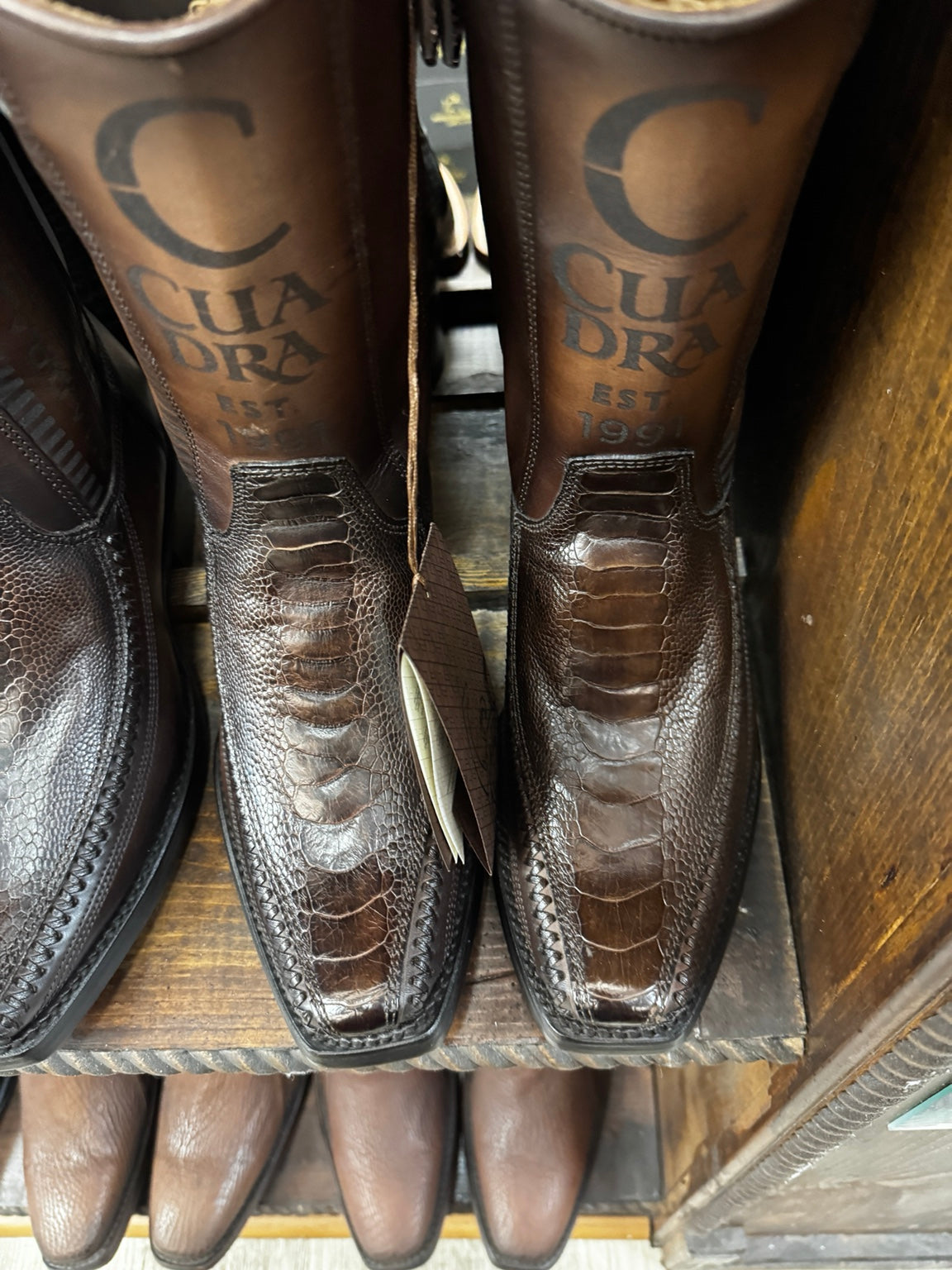 Cuadra CU631 brown ostrich leg tall zip boots, front pair