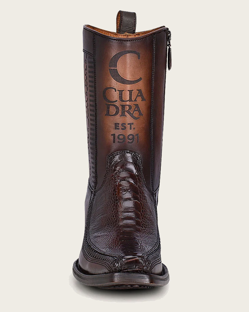 Cuadra CU631 men’s brown ostrich leg leather narrow square-toe tall zip boot