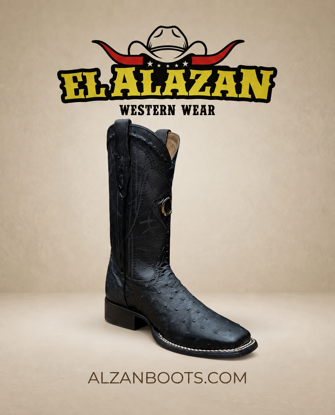 Cuadra men's black ostrich leather square toe boot at El Alazan Western Wear