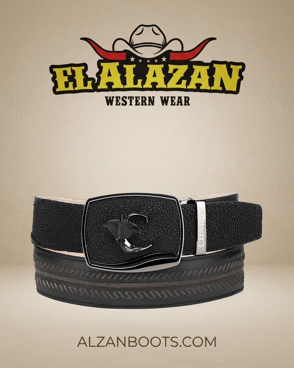 Cuadra exotic stingray belt in black at El Alazan Western Wear
